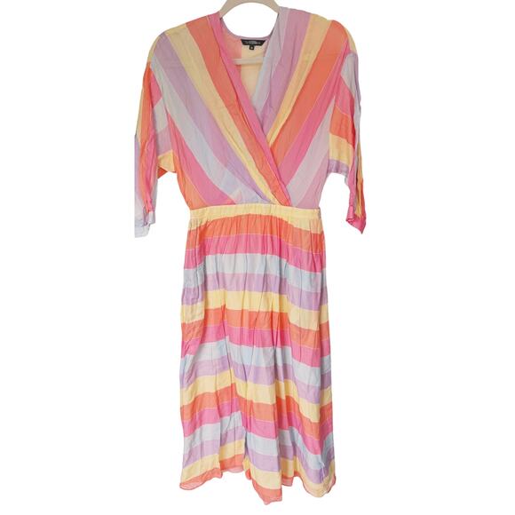 Tara Jarmon Rainbow Stripe Midi Dress Small Dopamine Dressing Parisian Pastel - Picture 2 of 9